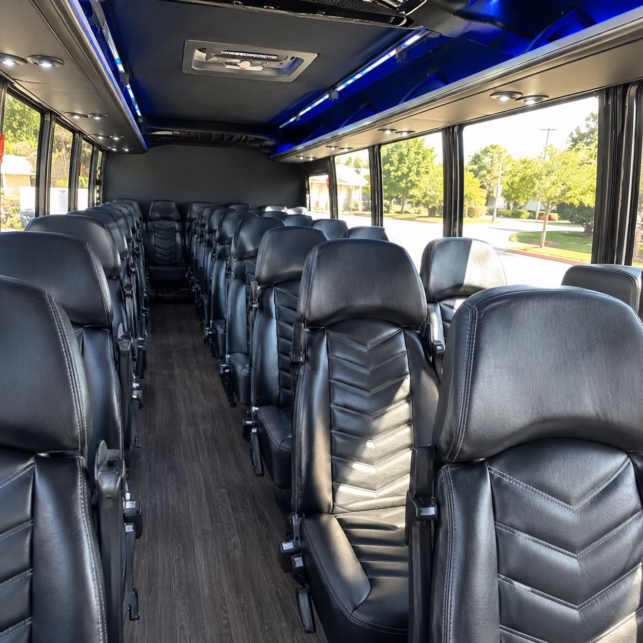 Minibus interior seating for a route in Denton