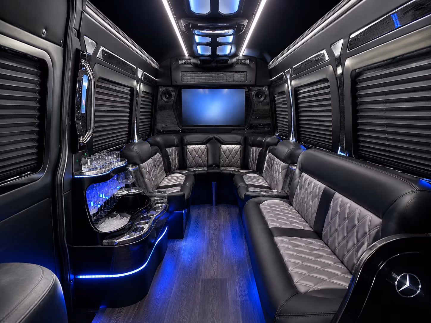 Denton School Event Transportation party bus exterior