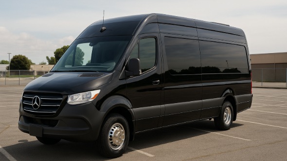 Exterior of Charter Bus Company Allen's 14 Passenger Sprinter Limousine in Allen