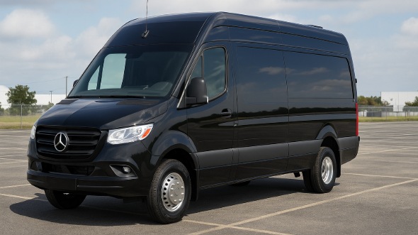 Exterior of Charter Bus Company Flower Mound's 14 Passenger Sprinter Limousine in Flower Mound