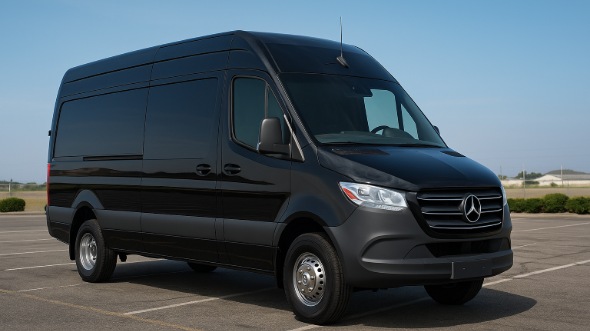 Exterior of Charter Bus Company Grapevine's 14 Passenger Sprinter Limousine in Grapevine