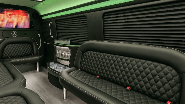 Interior of Charter Bus Company Lewisville's 14 Passenger Sprinter Limousine in Lewisville