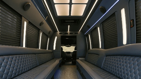 Interior of Charter Bus Company Allen's 25 Passenger Party Bus in Allen