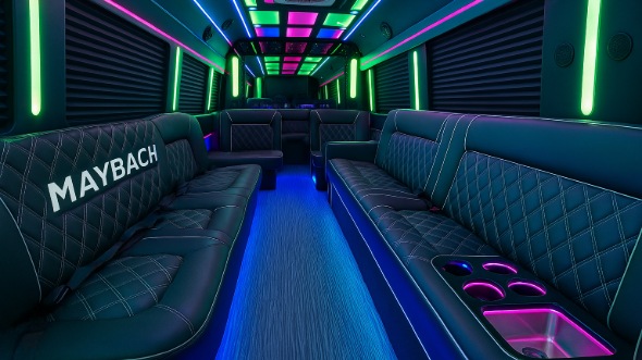 Interior of Denton Party Bus Company's 28 Passenger Party Bus in Denton
