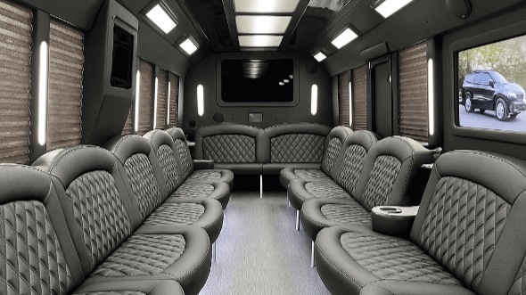 Interior of Charter Bus Company Plano's 28 Passenger Party Bus in Plano