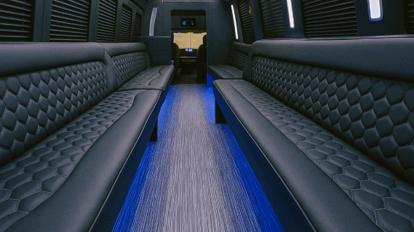 Interior of Charter Bus Company Allen's 40 Passenger Party Bus in Allen