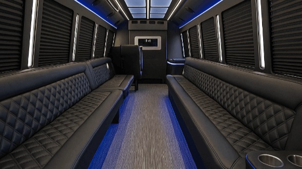 Interior of Charter Bus Company Irving's 50 Passenger Party Bus in Irving