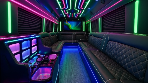 denton 28 passenger party bus inside